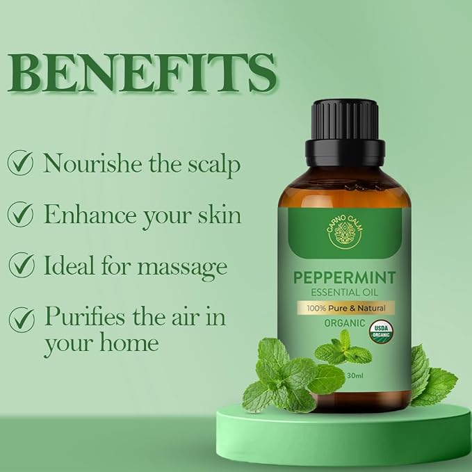 Peppermint Essential Oil | USDA Certified Organic Peppermint Oil | for Skin and Hair | Great Aroma for Diffuser and Aromatherapy | 30 ML