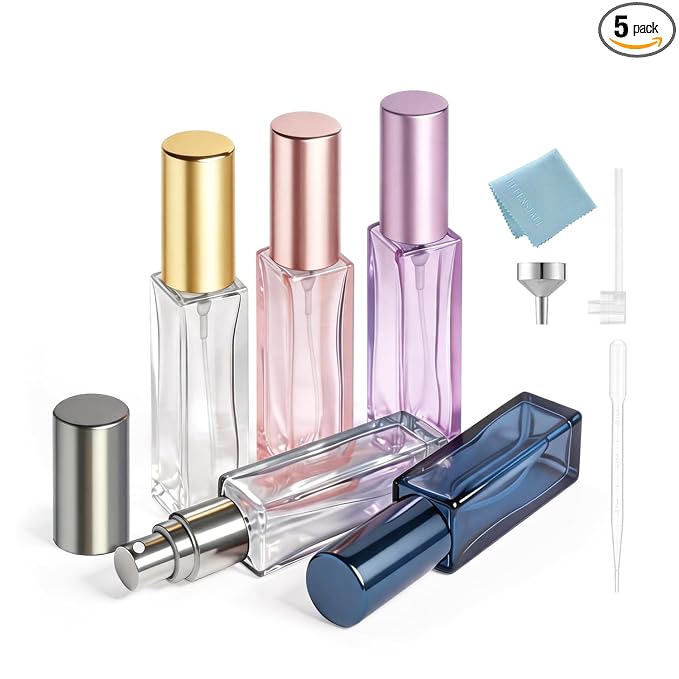 Elfenstall- Empty 5Pcs Mini 10ml 1/3oz Colorful Glass Perfume Bottles Set Refillable Multi-color Leak-proof Bottle for Cologne Perfume Sample Container
