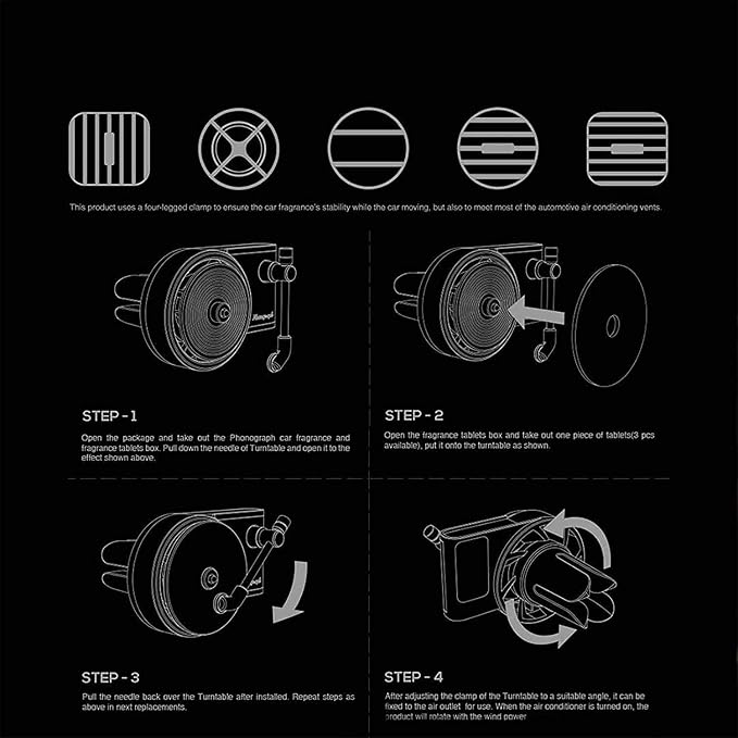 Car Vent Clip Aromatherapy Fragrance Diffuser, Car Retro air freshener Clip Car Record Player Design Turntable Perfume Vent Outlet