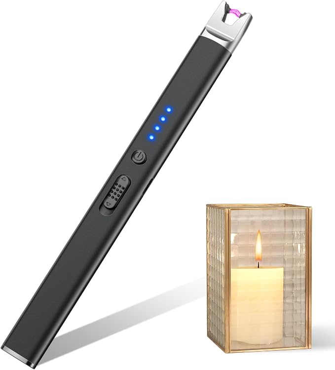 LcFun Candle Lighter Electric USB Rechargeable Plasma Arc Lighter with Safety Lock, Windproof Flameless Lighters Long Stem Matches for Candle, Grill, BBQ, Camping, Gas Stoves