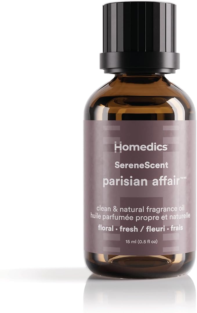 Homedics SereneScent Parisian Affair Fragrance Oil 15ml | Floral Fresh Blend with Bergamot, Rose & Sandalwood | USDA Biobased Essential Oil Diffuser Scent | Waterless Cold Air
