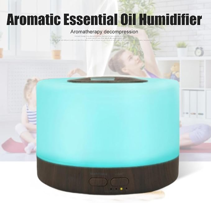 Generic Diffusers 500ml Essential Oil Diffuser with Adjustable Mist Mode, 2024 New Auto Off Aroma Diffuser 7-Colors lignts for Bedroom, Office, Brown