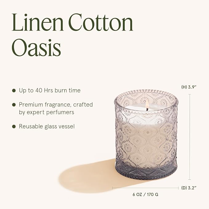 LA JOLIE MUSE Linen Cotton Clean Scented Candles for Home, Soy Wax, 40 Hrs | Luxury Jar Candle, Clean Non Toxic, Gift for Women & Men, Decorative Grey Candles for Candle Wamer Lamp, Fresh Scent Candles