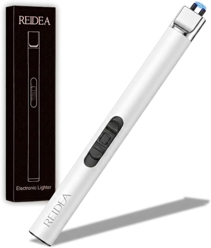 REIDEA USB Candle Lighter, Windproof Flameless Electronic Rechargeable with Safety Protector Button for Home Candle Outdoor Activities (White)