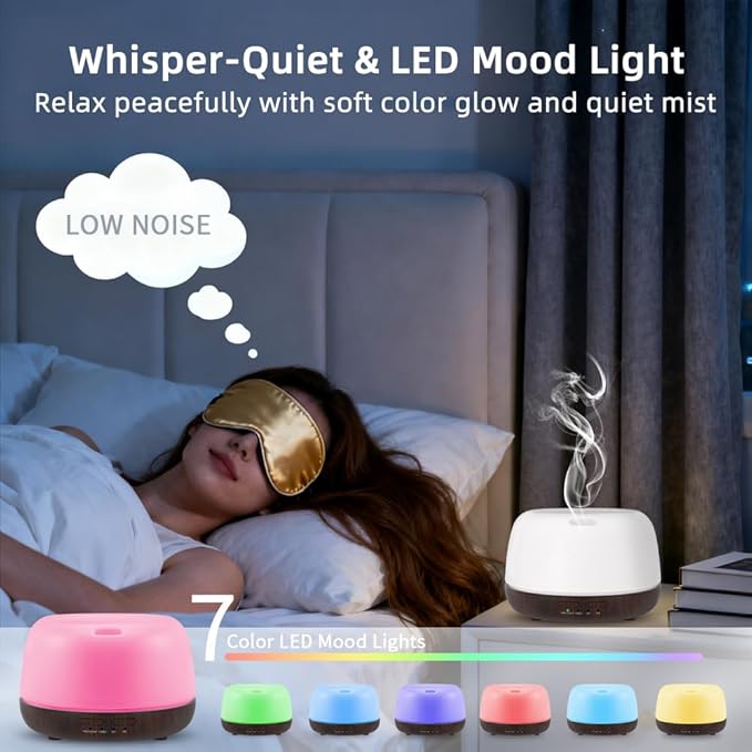 300ML Essential Oil Diffuser with Remote Control,Quiet Ultrasonic Cool Mist Diffuser,7 Color LED Light,Timer&Auto Shut-Off for Bedroom,Office,Yoga & Spa–Black Walnut Grain