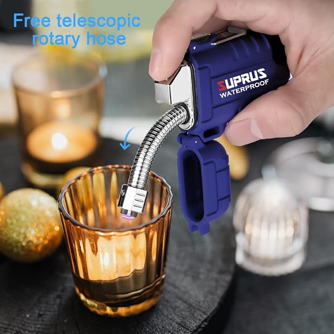 SUPRUS Waterproof Lighter Windproof Lighter Arc Plasma Lighters USB-C Rechargeable with Expandable and Flexible Neck for Outdoor, Camping & Kitchen (Blue, 2Packs)
