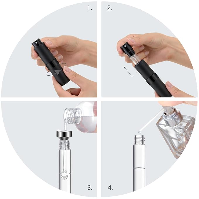 Lil Ray 8ml/30pcs Portable Mini Perfume Atomizer, Refillable Empty Small Spray Bottle for Travel, Twist Type Pocket Cologne Sprayer(Matte Black)
