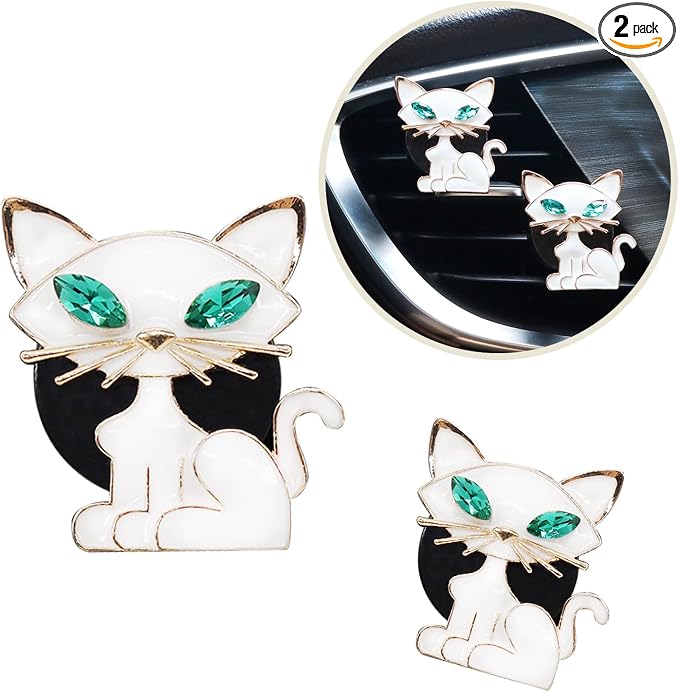 ORIESSE Cat Car Accessories 2pcs White Cat Car Air Freshener Vent Clips kawaii Interior decoration for Women Teens Refillable Diffuser