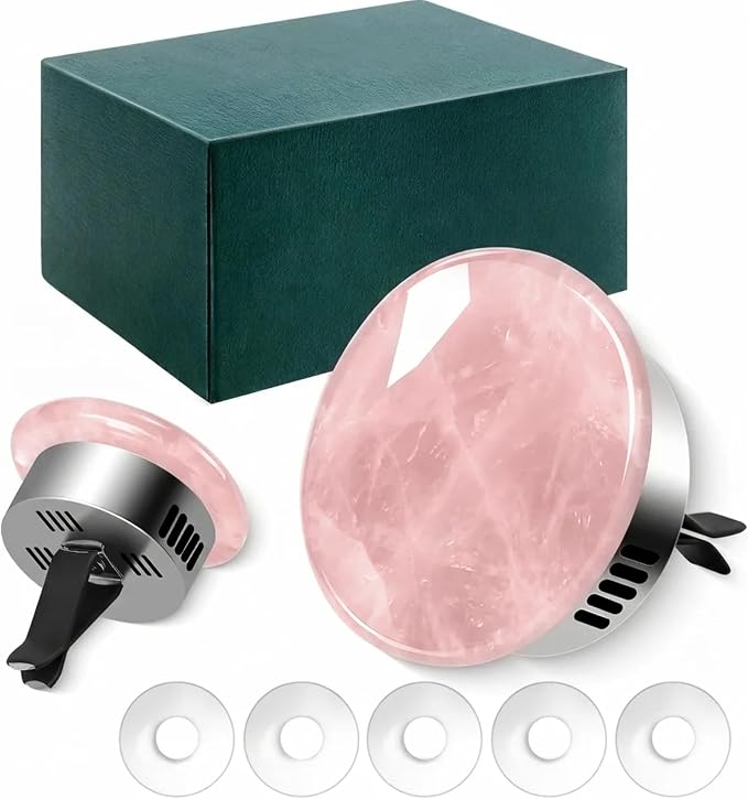 Car Vent Freshener Rose Quartz Air Freshener Gift Box Scented Diffuser with 5 Unique Fragrances (Cologne, BlueBell, Bergamot, Rose, Tea Fragrance) -Long-Lasting Aromatherapy for Car