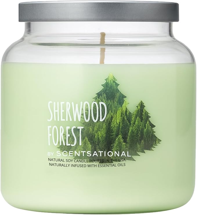 Scentsational Sherwood Forest Jar Candle – Large 19 Oz Soy Blend Scented Candle with Forest-Inspired Notes & Essential Oils – Non-Toxic Decorative Candle for Home Décor & Relaxation