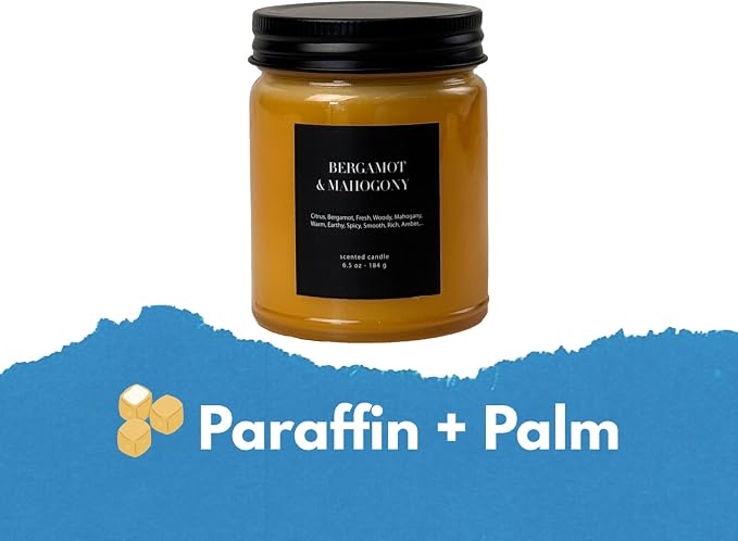 Bergamot & Mahogany Scented Candle 6.5oz – CW Studio Color-Sprayed Glass Jar, Citrus & Rich Wood Aroma – Masculine Unisex Gift for Men Women, Father's Day, Office & Home Décor – 30-35 Hour Burn