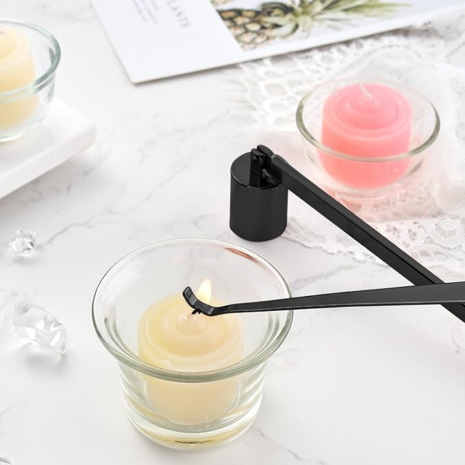 4 in 1 Candle Accessory Set, Candle Snuffer, Candle Wick Cutter, Candle Dipper, Storage Tray Plate, Candle Care Kit with Velvet Pouch for Candle Lover (Black)