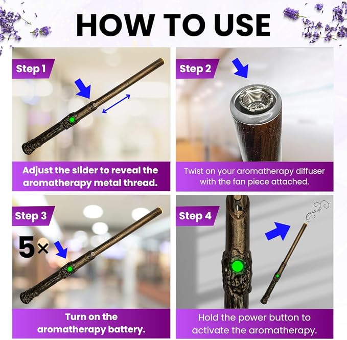 Rechargeable Aromatherapy Wand Diffuser with Adjustable Thread Design, 12-Inch Slim Battery Stick for Pocket or Bag, Includes Storage Box, Sleek Wellness Gift for Travel, Office or Daily Use