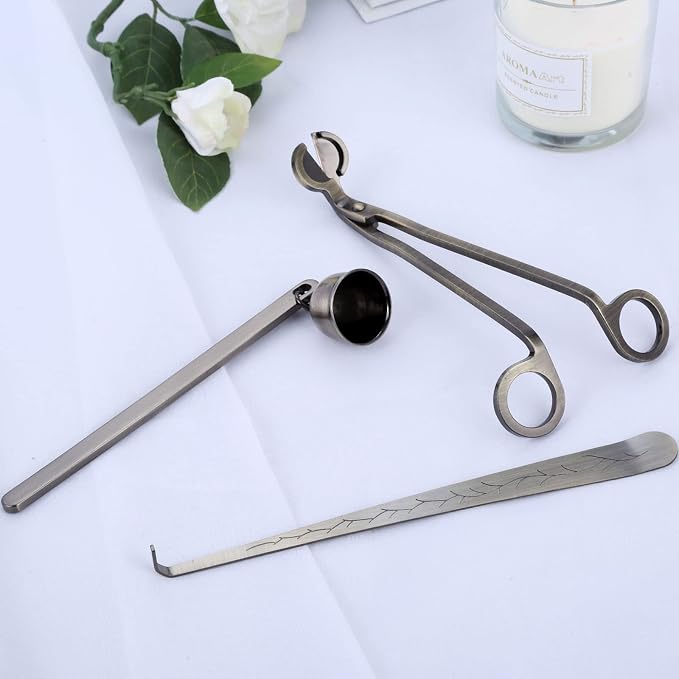 MUXSAM 3 in 1 Candle Accessories Set, Wick Trimmer, Snuffer, Dipper, Cutter for Candles, Home, Wedding, Party (Silver)