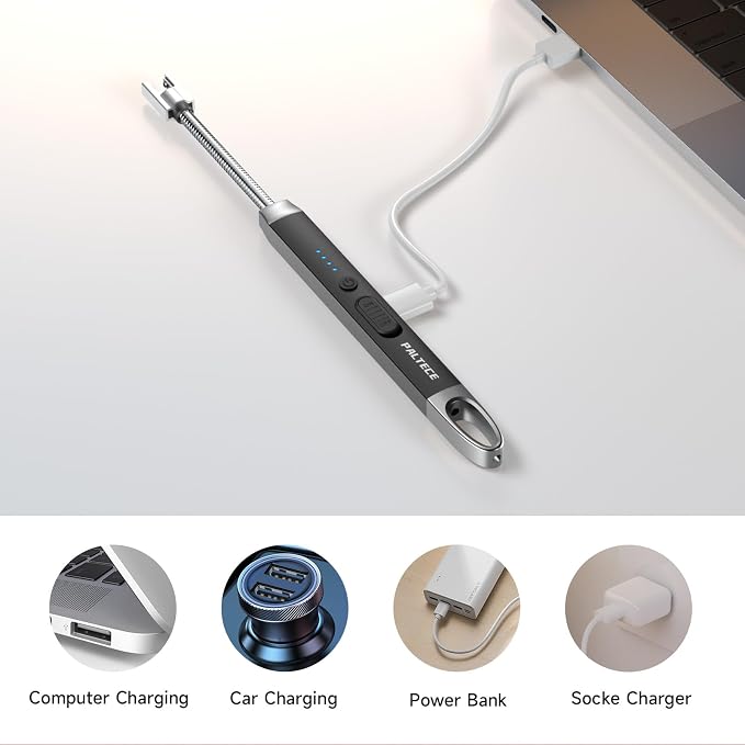Electric Candle Lighter, USB-C Rechageable Arc Lighters for Camping, Long Lighter with 360° Flexible Neck & Safety Switch, Windproof lighters for BBQ, Gift for Mom, Wife (Black)