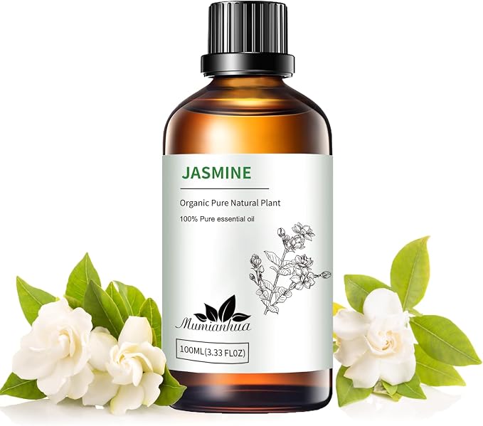 Jasmine Essential Oil, Pure Mumianhua Natural Oil for Bedtime Sanctuary & Pillow Mist, Luxurious Floral Aroma for Evening Wind‑Down, Diffuser, Skin, Hair – 3.38 Fl Oz