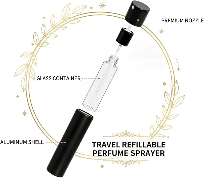 6 Pack 20ml Cologne Travel Bottle, Refillable Perfume Atomizer, Leakproof Travel Perfume Spray Bottle with Dispenser Tool, Empty Portable Fragrance Sprayer for Man, Woman, Black
