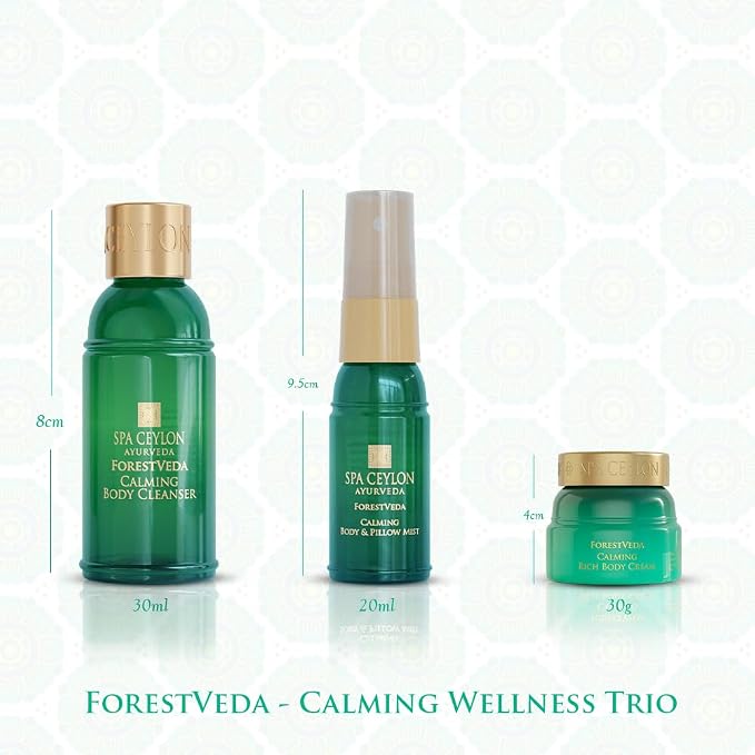 Spa Ceylon ForestVeda Calming Wellness Trio, Pampering Kit with Natural Ingredients, Ayurvedic Gift Set with Shower Gel, Body Cream & Pillow Mist (Peppermint)