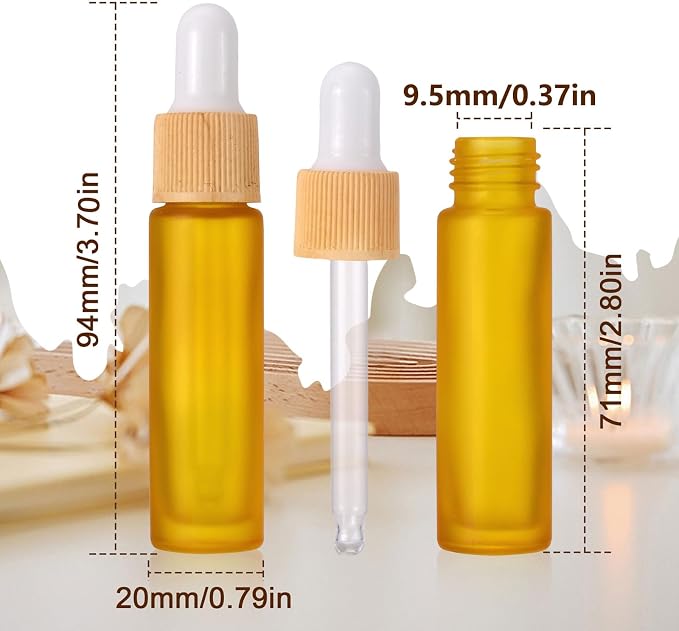 Ellbest 10ml Essential Oil Dropper Glass Bottle 10pcs Colorful Dropper Glass Bottles with Eye Dropper, Reusable Bottle, perfect for Travel, Carrying Outside (Matte Yellow)