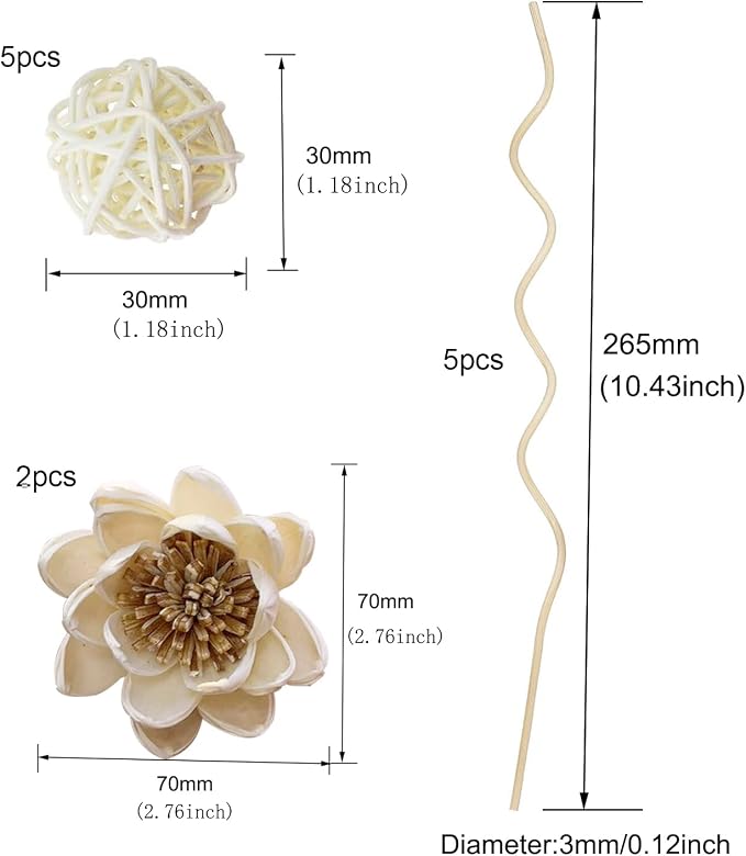 Reed Diffuser Sets, Natural Rattan Reed Fragrance Diffuser with Flower Replacement Refill Rattan Sticks for Home Decor Hotel Aromatherapy Spa - Set C