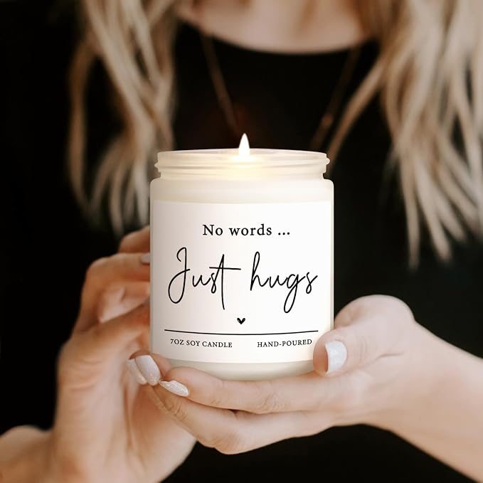 Shqiueos Sympathy Gifts for Loss of Loved One-No Words Just Hugs Lavender Scented Candle, Bereavement Gift Idea, Memorial, Grief, Thinking of You, Get Well, Comfort Condolence Gift (White)