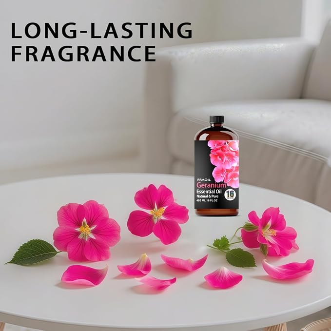 Geranium Essential Oil, Geranium Oil 16 Fl Oz 480 ML for Diffuser Humidifier Yoga Cleaning DIY Candle Soap Making Perfume Gift for Women Essential Oils FRAOIL (Geranium 16 Fl Oz (Pack of 1))