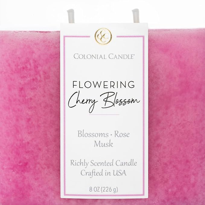 Colonial Candle Flowering Cherry Blossom Scented Candle Jar, Highly Fragranced Candles for Home Scented, Mottled Wax Candle, 2 Wick, 8 oz - Made in the USA