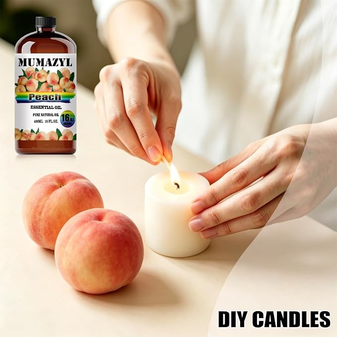 Peach Essential Oil, Peach Oil 16 Fl Oz 480ML for Diffuser Humidifier Yoga Cleaning DIY Candle Soap Making MUMAZYL Essential Oils