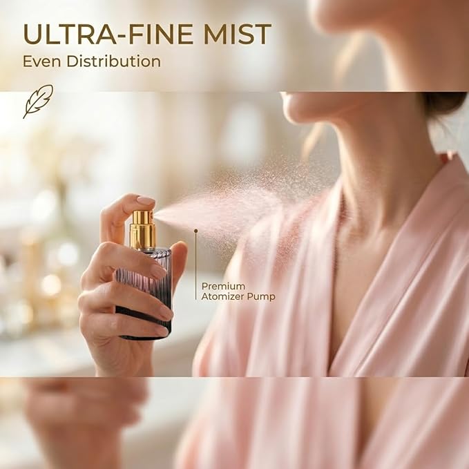 Empty Perfume Spray Bottles Set, Ribbed Glass Atomizer Refillable Portable Glass Atomizers with Funnel and Dropper, Fine Mist Spray for Women Men Dispenser Fragrance Container Set (6Pcs, Clear+Black)