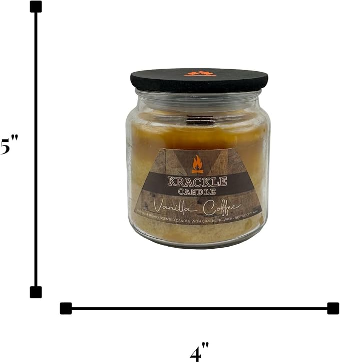 Krackle Candle | Vanilla Coffee | 16 oz Scented Candle with Natural Crackling Wooden Wick | Poured in the USA | Dark Roast Coffee & Vanilla Cream Fragrance
