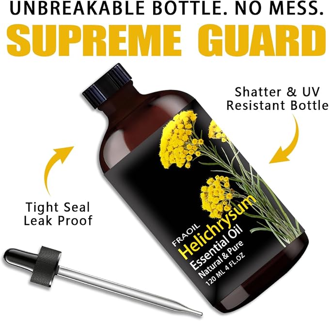 Helichrysum Essential Oil, Helichrysum Oil 4 Fl Oz 120ML for Diffuser Humidifier Yoga Cleaning DIY Candle Soap Making Perfume Gift for Women Essential Oils FRAOIL (Helichrysum 4 Fl Oz (Pack of 1))