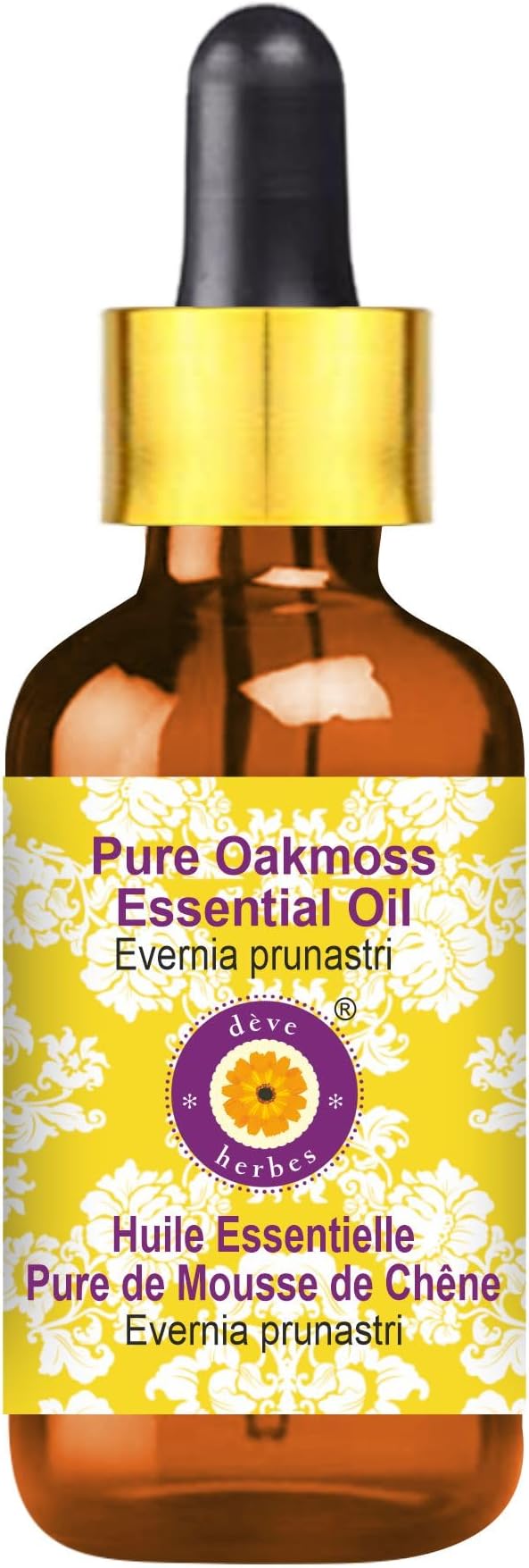 Deve Herbes Pure Oakmoss Essential Oil (Evernia prunastri) with Glass Dropper Steam Distilled 5ml (0.16 oz)
