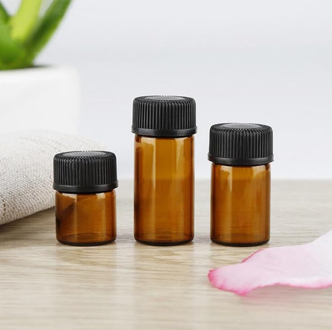 12 Pack Set Brown Screw Cap Glass Bottle Small Mini Empty Oil Vial (3ml)