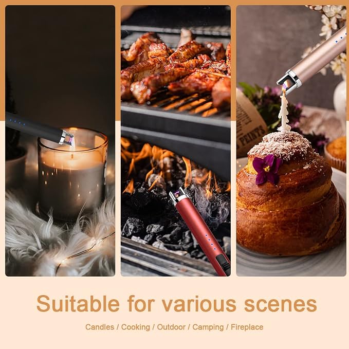 USB Rechargeable Candle Lighter Electronic Arc Lighter Windproof Flameless with Safety Button for Camping Cooking BBQ (Green)