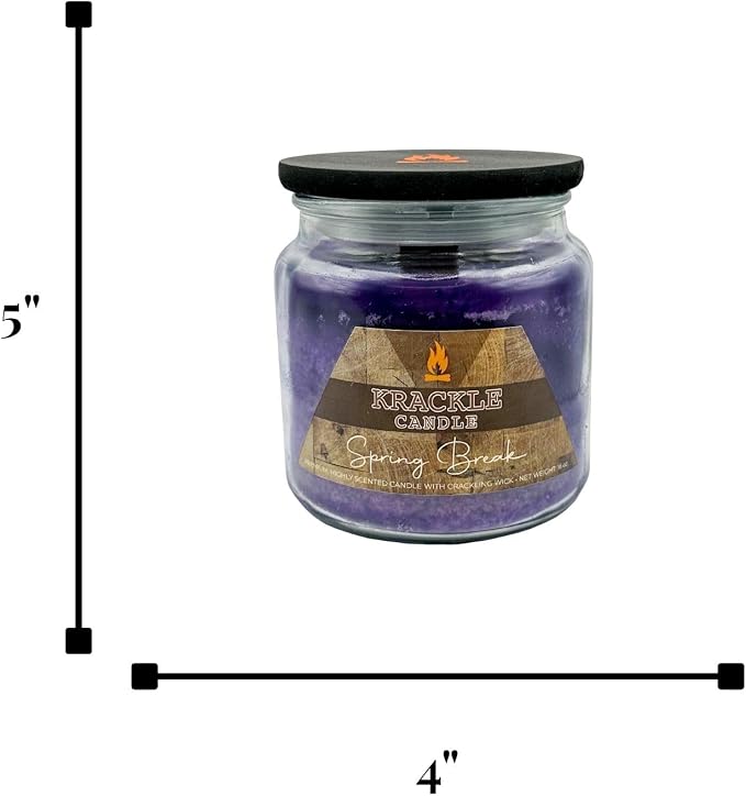 Krackle Candle | Spring Break | 16 oz Scented Candle with Natural Crackling Wooden Wick | Poured in the USA | Nectarine, Apricot & Blood Orange Fragrance