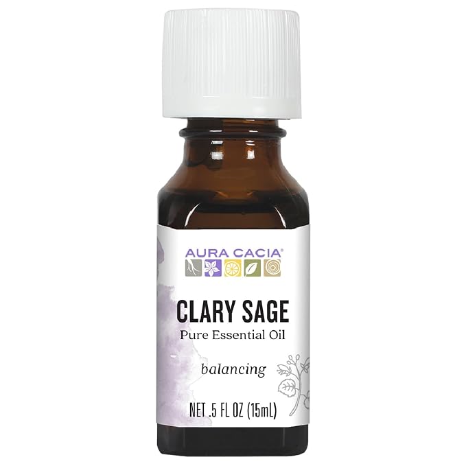 Aura Cacia Clary Sage Essential Oil, Pure Salvia Sclarea Oil, Balancing Aromatherapy for Diffusers, Massage, Relaxation and DIY Blends | 0.5 Fl Oz (Pack of 2)