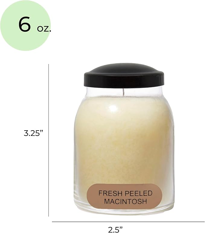 A Cheerful Giver - Fresh Peeled Macintosh Baby Scented Glass Jar Candle (6oz) with Lid & True to Life Fragrance Made in USA