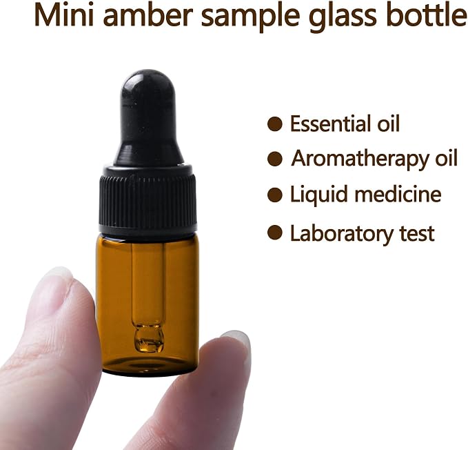 Sample Dropper Bottles, Mini Dropper Bottles with 2 Pcs Plastic Droppers for Traveling Essential Oils DIY Cosmetic Liquid Sample Perfume (Amber, 3ML)