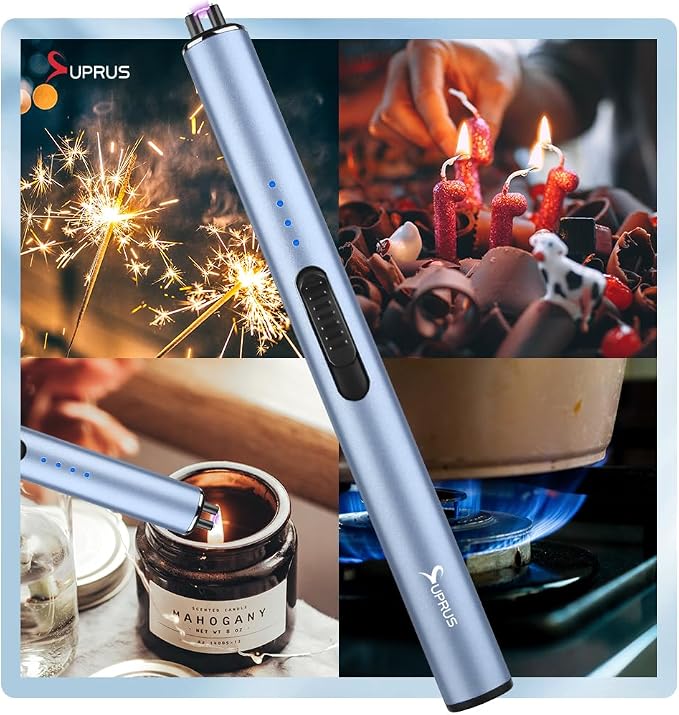SUPRUS Electric Arc Windproof Flameless USB Rechargeable Lighter with Safety Lock for Candle (Blue, 3 Packs)