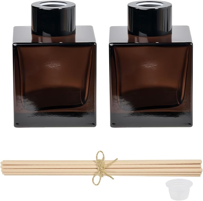 100ml 2pcs Reed Diffuser Bottles,Fragrance Diffuser Empty Bottle with 20pcs Reed Sticks for Home Fragrance Accessories and Women Gift Room,Home,Bathroom Decor