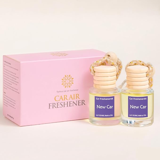 Hanging Car Air Freshener, Long Lasting Essential Oil Diffuser, Non-Toxic New Car Scent, Cute Car Fresheners for Women, 2 Pack Made in USA