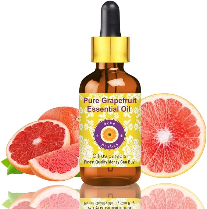 Deve Herbes Pure Grapefruit Essential Oil (Citrus paradisi) with Glass Dropper Steam Distilled 15ml (0.50 oz)
