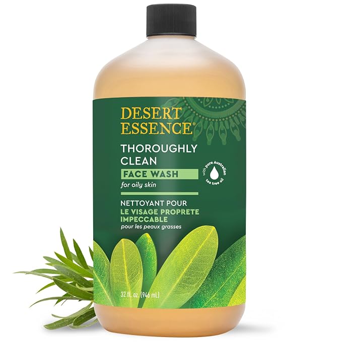Desert Essence Tea Tree Face Wash 32 fl oz - Facial Cleanser with Natural Tea Tree Oil for Daily Use - Gentle Castile Formula for Sensitive and Oily Skin - Vegan and Cruelty-Free