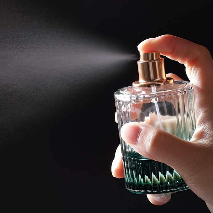 50ml/1.7 Oz Glass Spray Bottle Perfume Atomizer,Round Glass Perfume Travel Refillable Spray Bottle Empty with 3 Kinds of Dispenser (Green)