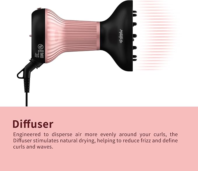 WUFAYHD Diffuser Hair Dryer for Curly Hair with Ceramic Technology, Lightweight Elegance, 2-in-1, Dair Diffuser, Reduces Frizz, Enhances Curls, Volumizes, Portable Hair Dryer, ALCI Safety Plug