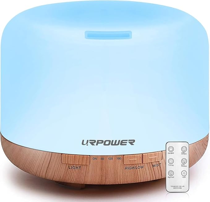 URPOWER 500ml Aromatherapy Essential Oil Diffuser Humidifier Room Decor Lighting with 4 Timer Settings, 7 LED Color Changing Lamp and Waterless Auto Shut-Off