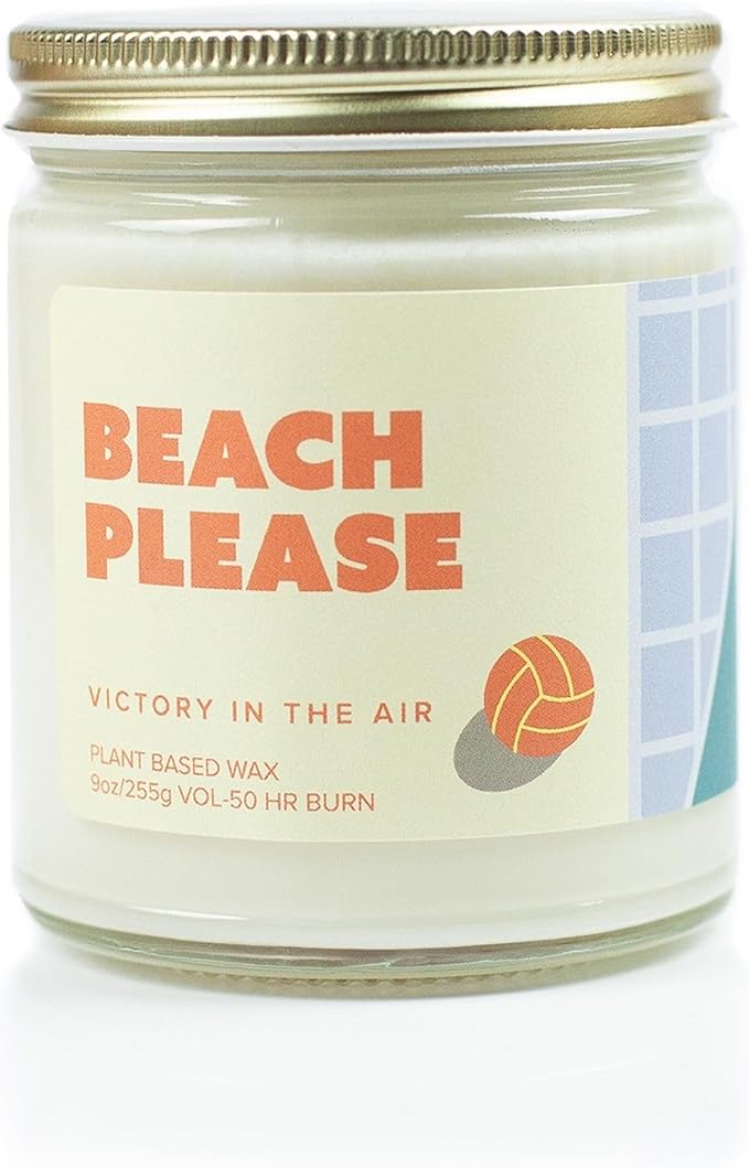 Beach Please Soy Wax Candle – Fresh Bergamot, Pink Pepper & Sandalwood – Volleyball Gift Candle, 9 oz Clean Burn