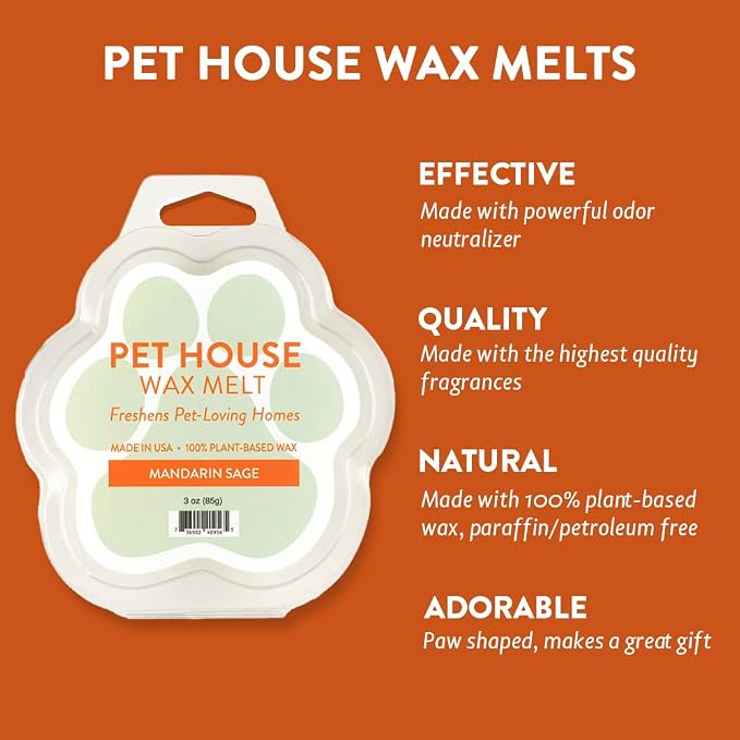 Pet House Mandarin Sage Scented Wax Melts - Natural, Long-Lasting, Plant Based Pet Friendly Soy Wax Melts Pack of 2