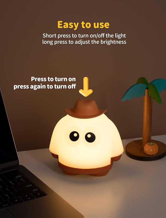Ghost Night Light, Rechargeable Bedside Lamp, Portable Sleep Nightlight, Dimmable Night Lamps, Cute Nursery Lamp, Funny Gifts for Kids Teens Adults(Yellow)