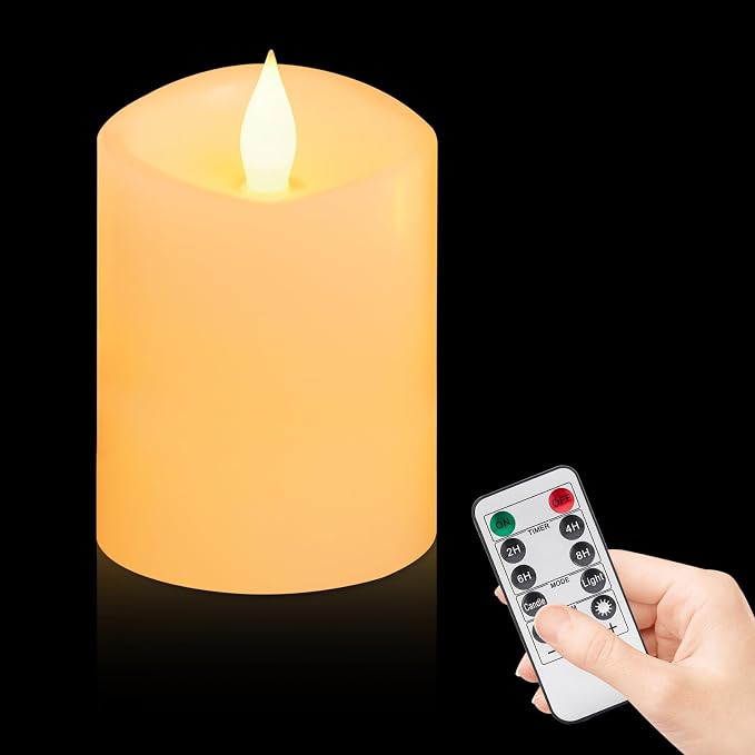 Realistic Flickering Flameless Candles with Timer - Battery-Powered 4 Inch Ivory LED Pillar Candle for Weddings, Valentine's Day & Indoor/Outdoor Decor - Safe for Kids/Pets (1-Pack)